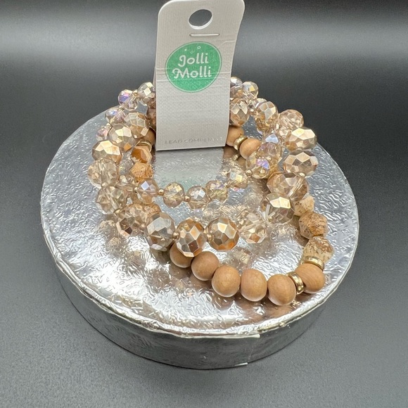 Gold and Tan Crystal Bracelet Set - Picture 1 of 1